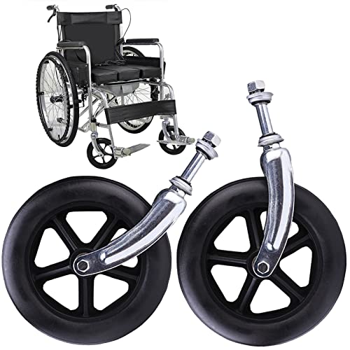 フロントフォーク付き車椅子キャスターホイール2個、6インチ、7インチ、8インチフロントホイール&ソリッドタイヤ、交換用フロントホイールアクセサリー、ドライブフロントフォークアセンブリ、耐摩耗性ハードラバータイヤ。