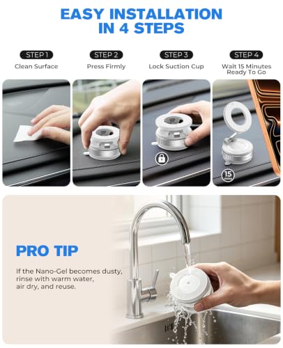 Image of Jononser Magnetic Car Phone Holder for MagSafe, Nano-Gel Suction Cup Phone Mount for Dashboard & Windshield, Pocket-Size Foldable 360 Adjustable Car Mount for iPhone 17 16 15 14 13 12 Series, White