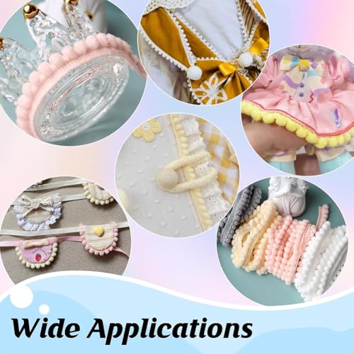 GLOBLELAND 60 Yards 12 Colors Mini Pom Pom Fringe Rickrack Trims for Curtain Carpet Lace Clothes Pillow Decoration Pompom Trimming Ribbon DIY Craft Sewing Tassel Decoration