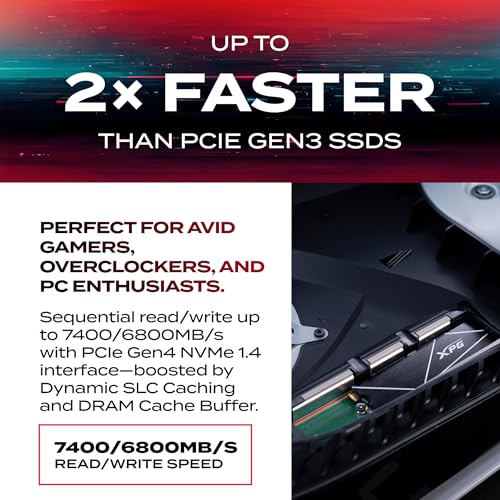 XPG SSD interno para jogos GAMMIX S70 Blade PCIe Gen4 M.2 2280 de 4 TB até 7.400 MB/s - Funciona com PlayStation 5/PS5 (AGAMMIXS70B-4T-CS) - Imagem 5