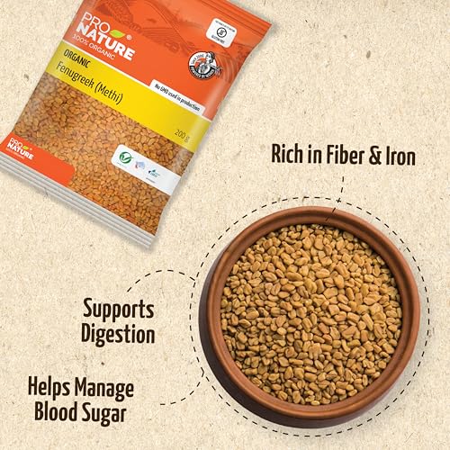 Image of Pro Nature 100% Organic Fenugreek Seeds - 200g | Whole Natural Sabut Methi Dana | Chemical-Free & Unpolished | Ideal for Cooking & Health Benefits (Pack of 3)