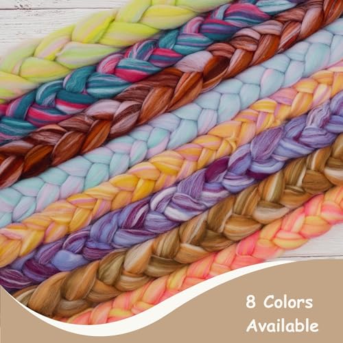 Image of DICHA Fine Merino Wool Roving - Hand-Dyed in Stunning Color Blends for Needle Felting, Wet Felting, Spinning, and Weaving - Soft Combed Top Fiber - 5oz - Mocha Caramel