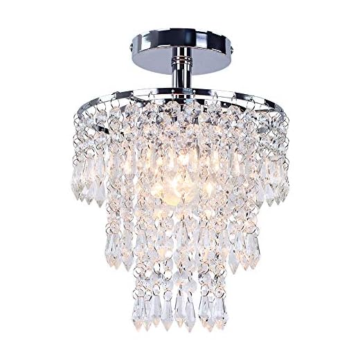 FRIXCHUR Small Crystal Chandelier Led Crystal Ceiling Lights 3 Tiers Crystal Raindrops Chandelier Pendant Lighting Fixture Decoration for Bedroom Hallway Living Room,Chrome,E26