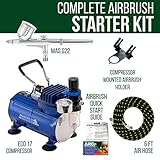 Master Airbrush Multi-Purpose Gravity Feed Air Brush Kit with Air Compressor - Model G22 Gravity Feed Dual-Action Airbrush with 1/3 oz. Fluid Cup and 0.3 mm Tip, Hose, 1/5hp Compressor