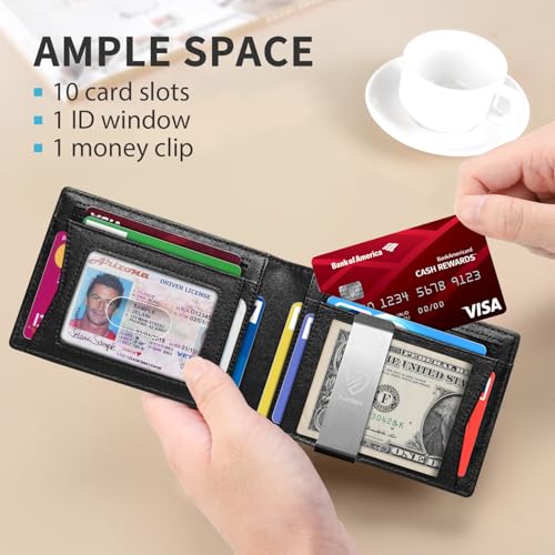 Image of RUNBOX Mens Slim Wallet with Money Clip RFID Blocking Bifold Credit Card Holder for Men with Gift Box
