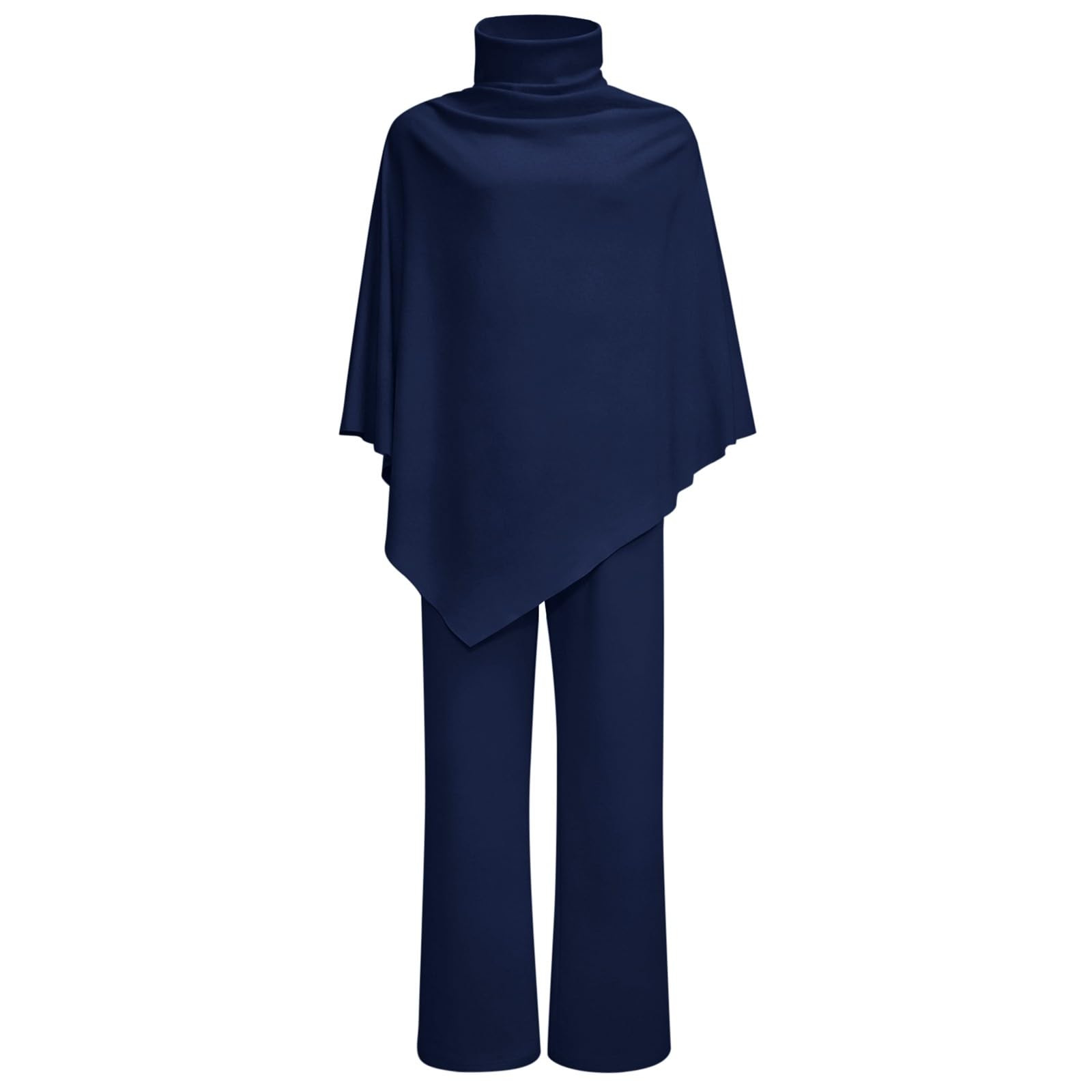 Jogginganzug Damen Winter Damen Rollkragen Cape Mantel Oberteil mit Langer Hose Elegantes Zweiteiler Set