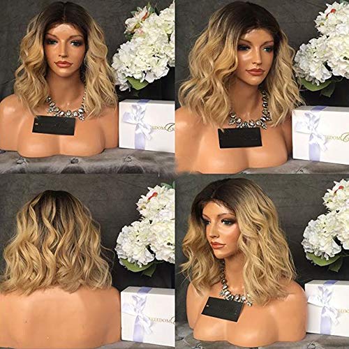 6inch Deep Part Lace Front Wigs Blonde Ombre Malaysian Virgin Human Hair Two Tone Lace Wigs Body Wave for Black Women (14inch, 13 * 3 Lace Front Wig)