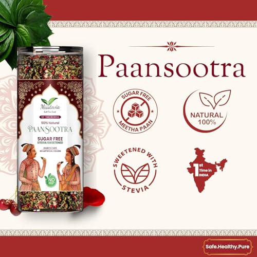 Image of Misstevia Meetha Paan Mukhwas | Sugar Free Stevia Sweetened Mouth Freshener | No Added Sugar After Meal Snack | Natural Paan Flavour | Premium Mukhwas (Pack of 2)