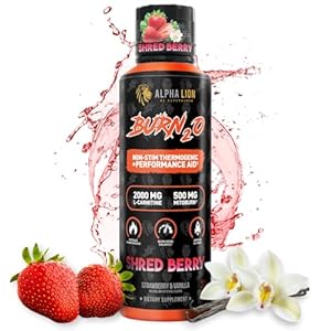 ALPHA LION Burn2O L-Carnitine Liquid 2000mg, Premium Liquid Fat Burner & Pre-Workout Supplement for Men & Women – Natural Energy & Metabolism Booster for Weight Loss – ShredBerry