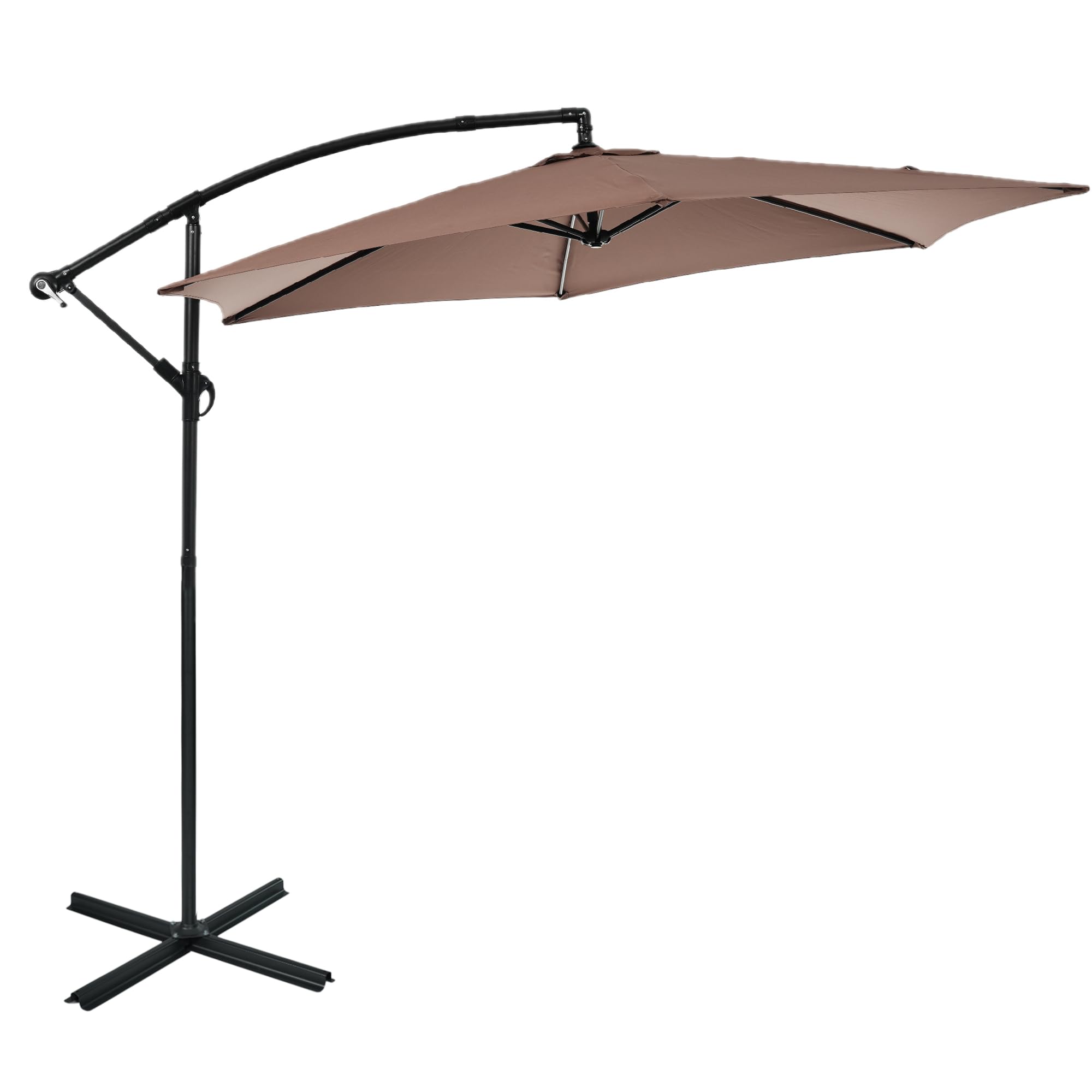 P PURLOVE ガーデンパラソル クロスベース付属 傘骨6本 300cm 大型 二層式 UPF30+紫外線対策 ベランダ ハンギングパラソル 撥水加工 風に強い パラソル ハンドル開閉 角度調整可能 UVカット 折りたたみ 軽量 テラス 庭 パラソル ベースセット サビに強く 耐久性が高い モダン 屋外 庭 ウッドデッキ テラス カフェなどに適用 二層式UVカット (ブラウン)