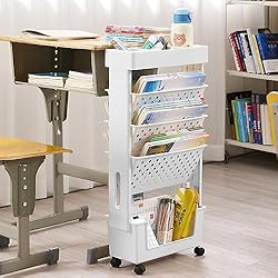 Estanterias Moviles Mecalux Whemyreat Estantería Lateral De Escritorio Móvil,Carro De Estantería Móvil De 5 Niveles con Ruedas,Estanterías Organizadoras De Documentos De Utilidad para Niños,Estantería De Libros De Escritorio