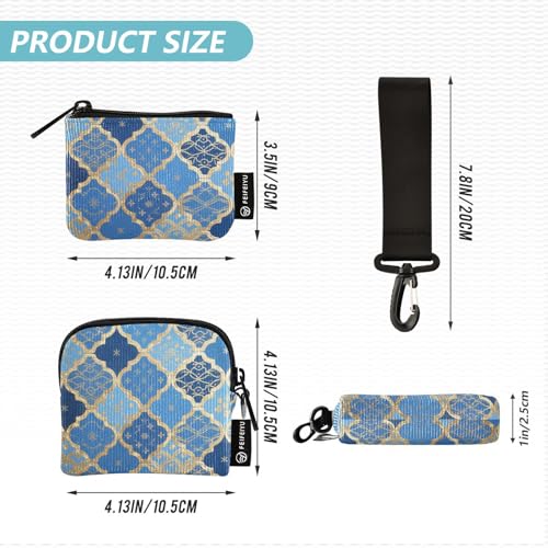 Blue and Gold Japanese Vintage Flowers Women's Dual Wallets Business Card Cases Compact Size Card Money Holder with Wristlet Strap for Ladies 2 Pcs4