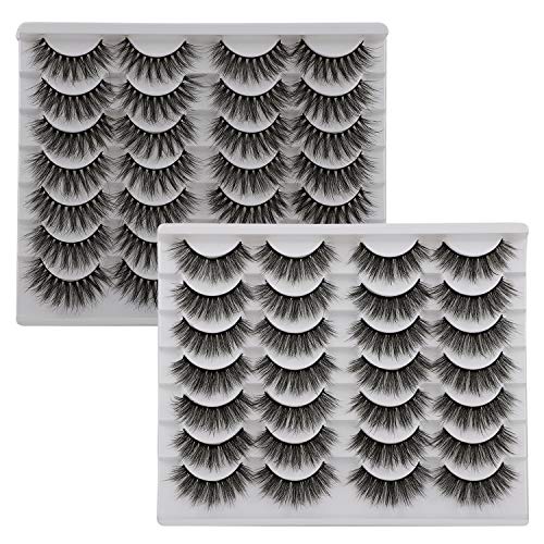 PLEELL False Eyelashes Natural Look High Volume Faux Mink Eyelashes Pack Wispy Handmade Soft Lightweight Reusable Makeup Lashes 28 Pairs