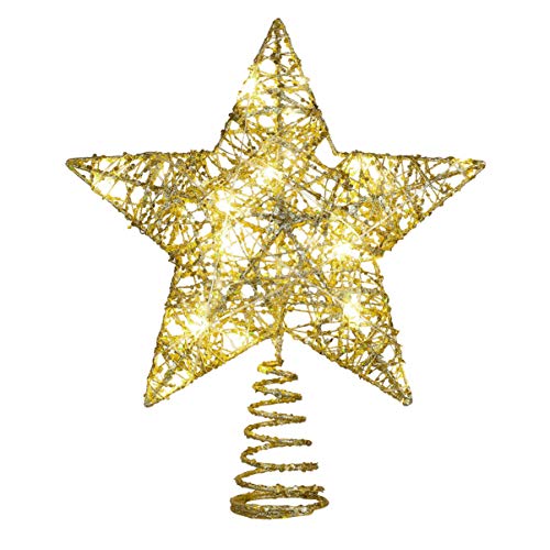 1pc Christmas Tree Topper Star Ornaments Glittering Golden Festival Display Lighted Clear Decor