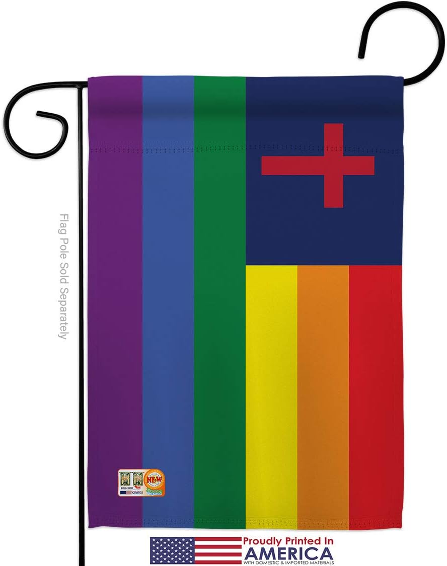 Christian Pride Garden Flag Set Wood Dowel Support Rainbow Love LGBT Gay Bisexual Pansexual Transgender Small Decorative Gift Yard House Banner Made In USA 13 X 18.5