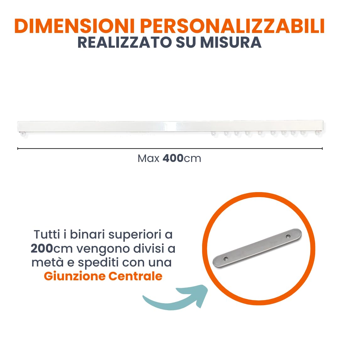 TENDAGGIMANIA Vorhangschiene Weiss - aus Alluminium - Linear Rekt, SeilzugBewegung, komplett Alle Zubehör - Personalisierbar - (Mit Seilzug, 280 cm, mit verbindung)
