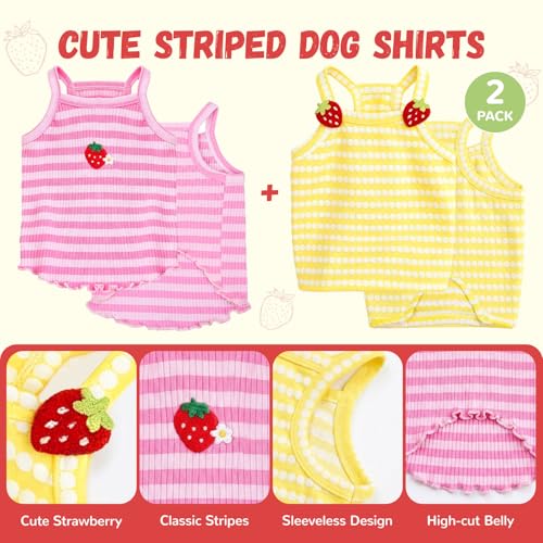 2 Pack Dog Shirts for Small Dogs Cute Girl Dog Clothes Strawberry Stripe & Polka Dot Puppy Tshirt Summer Sleeveless Pet Tank Top Breathable Doggy Outfits Cat Chihuahua Yorkie Shih Tzu Clothes - Image 7