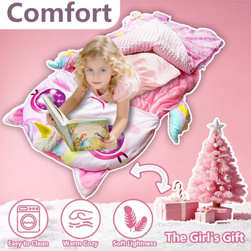 Image of Kids Sleeping Bag, Large Unicorn Slumber Bag for Girls Boys, Portable Nap Mat, Preschool Daycare Kindergarten Birthday Gift 3-12 Yr Child