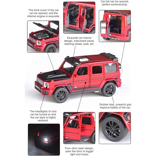 Image of 1:32 Scale G Wagon Toy Car Diecast Metal Car for Kids with Light Sound Pullback Openable Doors