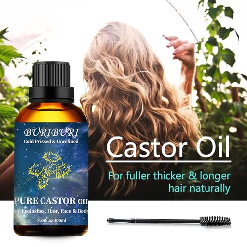 Image of BURIBURI Castor Oil Pure Carrier Oil with Applicator Kit, 100% Pure, Organic, Cold-Pressed, Natural Castor Oil 100ml /3.38fl.oz