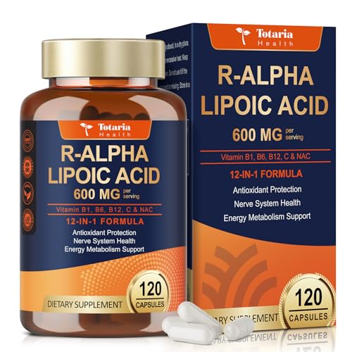 Totaria R Alpha Lipoic Acid 600mg - ALA Supplement for Neuropathy & Antioxidant Support Capsules, Nerve Health, Cell Energy, Metabolism and Anti-Aging, Non-GMO, Gluten Free, Vegan Safe 120 Counts