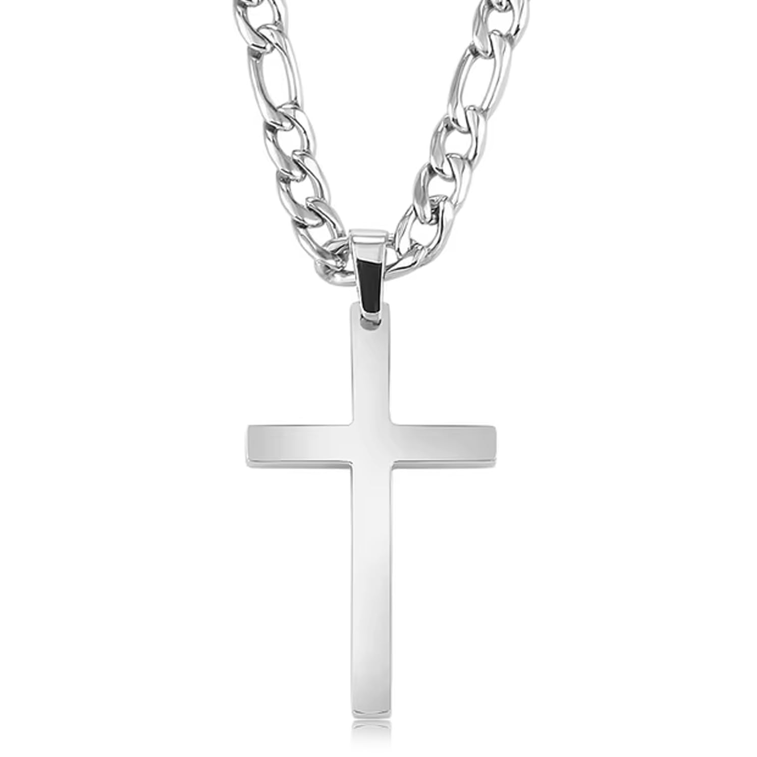 Silver Plated Fancy Cross Pendant with Figaro Chain Fashion Jewellery Gift for Men & Boys-image-31