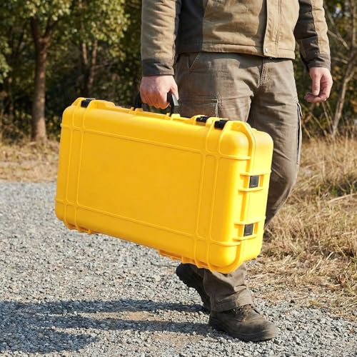 Image of Relaxweex 1 Pcs Waterproof Hard Case with DIY Customizable Foam Insert Portable Protective Case with Knife for Camera Drones Equipments Tools Test Instruments(Yellow,22.4 x 16.1 x 10.2 Inch)