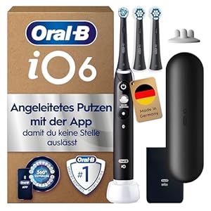 Oral-B iO Series 6 Plus Edition Elektrische Zahnbürste — Electric Toothbrush, Inkl. 3 Aufsteckbürsten, 5 Putzmodi für Zahnpflege, Reise-Etui — Zahnbürste Elektrisch, Designed by Braun, Schwarz