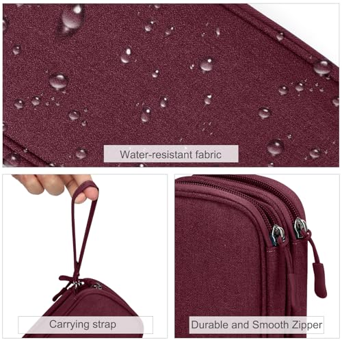 Image of FYY Electronic Organizer, Travel Cable Organizer Bag Pouch Electronic Accessories Carry Case Portable Waterproof Double Layers All-in-One Storage Bag for Cable, Cord, Charger, Phone, Earphone Wine Red