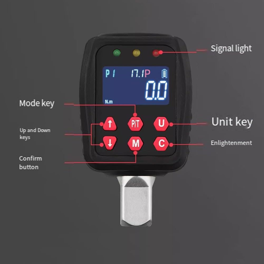 Medidor de par digital con conector de 1/2 pulgada, probador de par electrónico 0-200 Nm, pantalla multiunidad N·m/kgf·cm/lbf·in, pantalla LCD para montaje automotriz y mecánico (30 Nm)