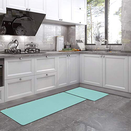 HEBE Anti Fatigue Kitchen Floor Mat Set of 2 Waterproof Non Skid Kitchen Mats and Rugs Set Heavy Duty PVC Leather Comfort Foam Rug for Sink Office (18"x30"+18"x48",Teal) - Image 2