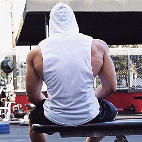 Yitrend Moletom masculino sem mangas com capuz para treino, camisa masculina de ginástica com bolso