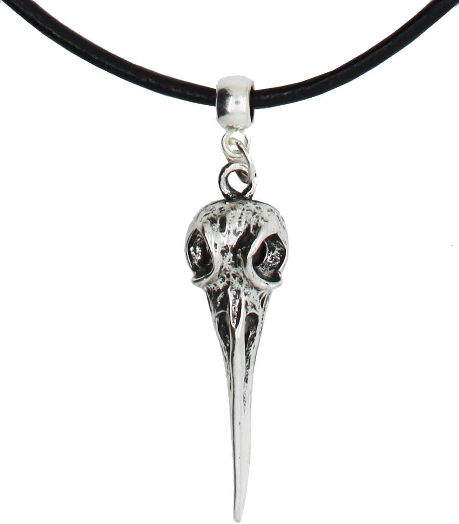 Pixies Cove Raven/Crow Bird Skull - Goth Spooky Pterodactyl Pendant on Premium Leather Thong/Choker/Collar/Necklet (Chocker) snug Necklace