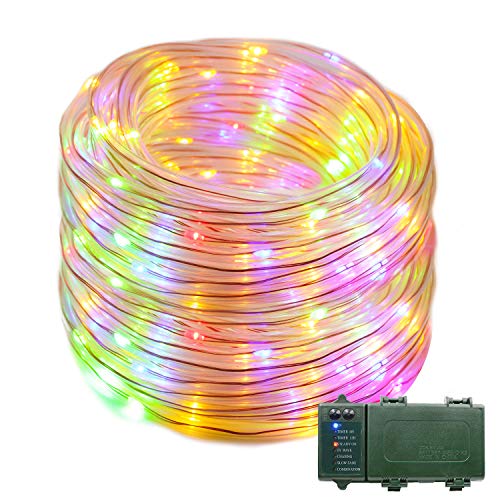 VMANOO Rope Lights 120 LED Battery Operated String Fairy Christmas Lighting Decor Timer for Outdoor, Indoor, Garden, Patio, Lawn, Holiday, Bedroom Wedding Xmas Decorations (Multi Color)