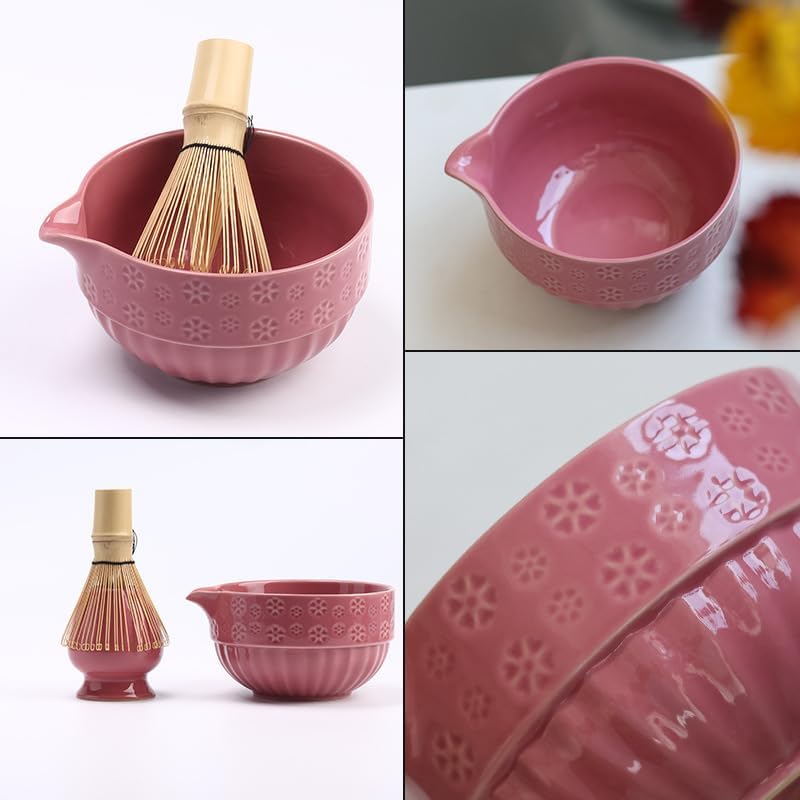Matcha Whisk Set Pink, Ceramic Matcha Set Includes Matcha Bowl, Bamboo Whisk, Whisk Holder, Scoop, Rest, Sifter and Tea Towel – Complete 7 PCS Matcha Kit for Matcha Lovers Gift - Image 3