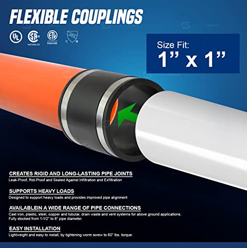 Supply Giant 6I44X2 Flexible Pvc Coupling With Stainless Steel Clamps For Pipe Size 1 Inch Black (Pack Of 2) Inner Diameter 1.3 Inches #TOP2