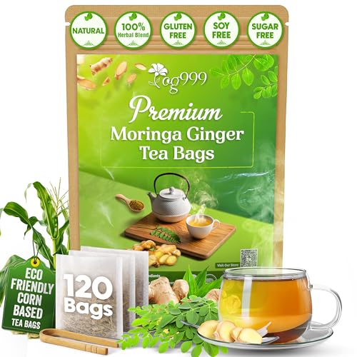 TOG999 Premium Moringa Tea Bags with Ginger Root, Herbal Blend, 120 Count