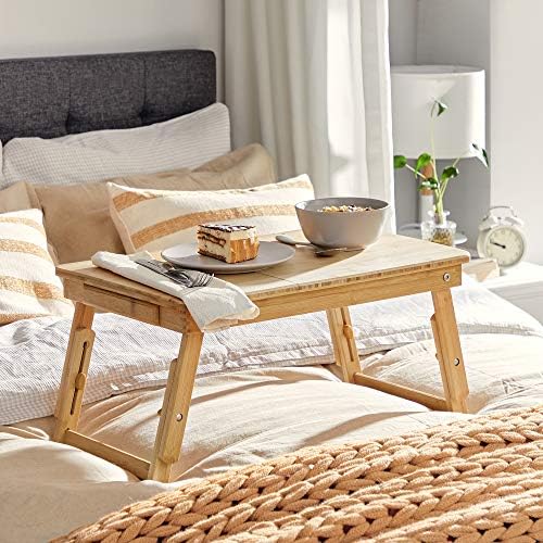 SONGMICS Bamboo Lap Desk, Laptop Table, Breakfast Tray with 5 Adjustable Tilting Angles, Small Drawer, Natural LLD01N