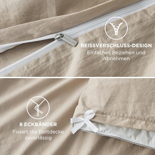BEDSURE Bettwäsche 155x220 Baumwolle 3teilig - Bettwäsche-Sets Hazeltaupe Bettbezug mit 2 Kissenbezüge 80x80 cm, Ähnliche Textur wie Washed Leinen, Oeko-TEX Bedding Braun mit Reißverschluss