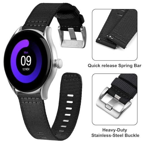 ANNEFIT Quick Release Watch Bands 18mm, Military Nylon Watch Strap for Men, Heavy Duty Stainless Steel Brushed Silver Buckle (Black) by ANNEFIT - Used condition - Image 3