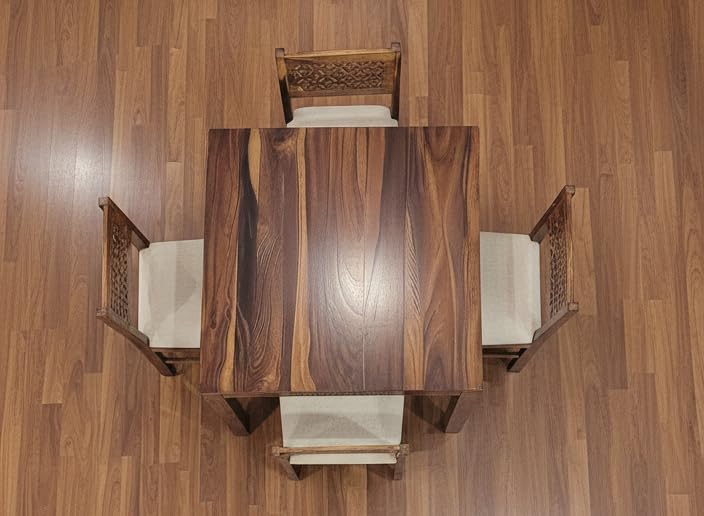 Image of RECTART Solid Wood Dining Table Set with Chairs for Living Room Home | Wooden Dining Room Sets Furniture for Hotels and Restaurants | (CNC-White-N, 4 Seater)