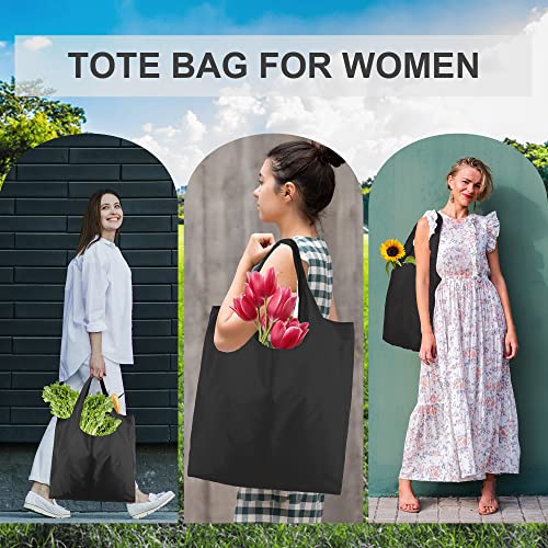 Beegreen Black Grocery Bags Shopping Bags Large Reusable Bags Black Tote Bags 50Lbs 6 Pack With Small Pouch For Women Men Heavy Duty Washable Foldable Nylon Cloth Fabric Kitchen Groceries Bags #TOP2