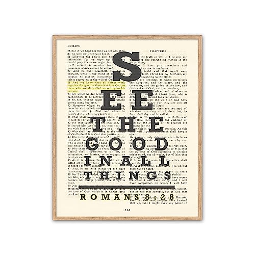 See The Good In All Things, All Things Work For Good, Romans 8:28 Eye Chart Christian Unframed Art Print, Vintage Bible Verse Scripture Wall And Home Decor Poster, Inspirational Gift, 8X10 Inches #TOP4