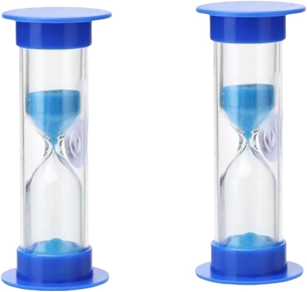 Qemixly Blue 2Pcs Toothbrush Timer For 2Mins Sand Clock Timer 2 Minute Sand Timer, Plastic Suction Cup Hourglass Sandglass Desktop Ornament Party Favors