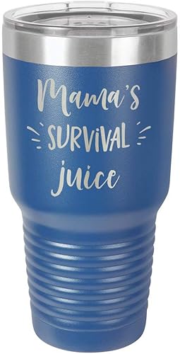 MAMAS SURVIVAL JUICE - Vaso de bebida con pajita (grabado con láser, taza de viaje, con divertidas citas, compara con Yeti Rambler, idea de regalo