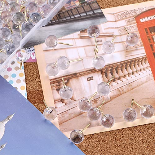 Yalis Push Pins 1/3 Inch Gold Map Tacks 100-Count Large Size Pins Golden Steel Point And Transparent Plastic Round Head (Gold) #TOP5