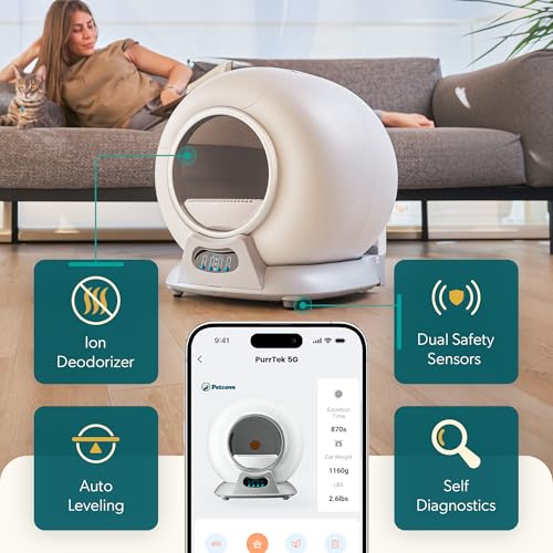 Petcove – Automatic Self Cleaning Litter Box – PurrTek Smart Automatic Litter Box for Multi-Cat Homes with Smart App Control (5GHz Wi-Fi), Triple Odor Control Quiet Operation & Advanced Safety Sensors - Image 4