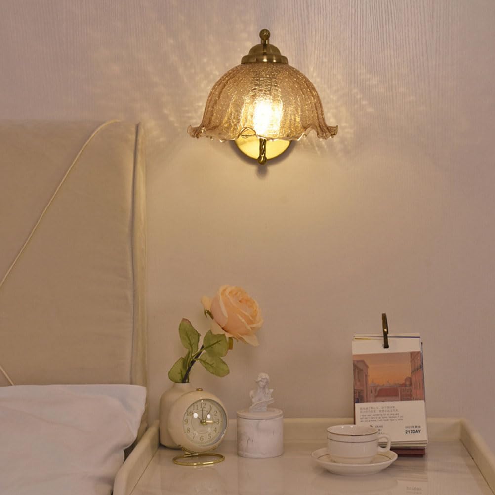 Kinkiet retro, lampa ścienna w stylu vintage, E27, klosz szklany w stylu rustykalnym, lampka nocna w kształcie kwiatu, 1 płomień, lampa florencka, romantyczne oświetlenie ścienne do sypialni, salonu i