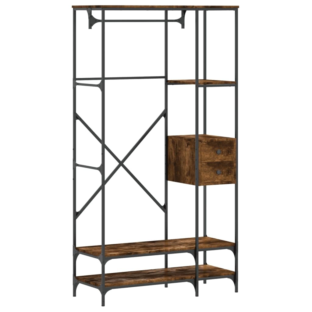 Vidaxl Clothes Rack With Shelves Coat Rack Stand Smoked Oak Engineered Wood