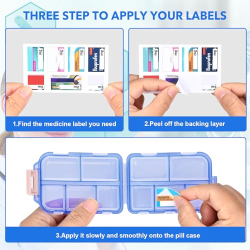 Image of Large Travel Pill Organizer with 189 Stickers, 10 Compartments Travel Medicine Organizer Travel Pill Box Pill Case for Purse Airplane Car Nurse Vacation Essentials (Blue, 1 Pack)